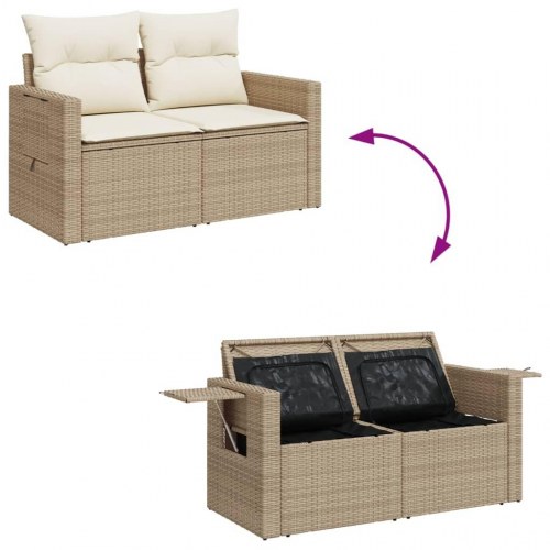2-personers havesofa med hynder i polyrattan - beige, opbevaring og sidebord