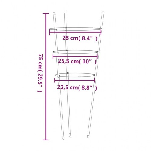 Plantestativ med 3 ringe 5 stk. 75 cm stål grøn