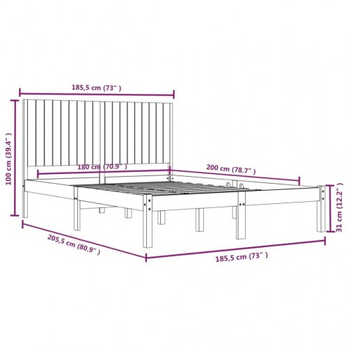 Sengeramme med sengegærde 180 x 200 cm - massivt fyrretræ