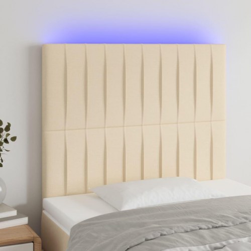 Sengegavl med LED-lys 100 x 5 x 118/128 cm - cremefarvet