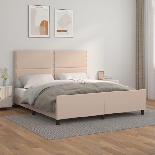 Sengeramme med sengegavl 180x200 cm kunstlæder cappuccinofarvet