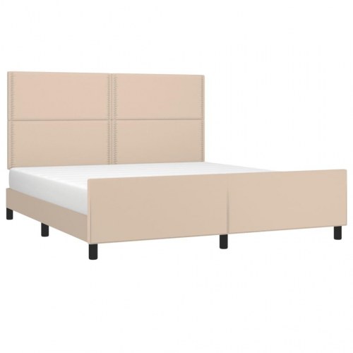 Sengeramme med sengegavl 180x200 cm kunstlæder cappuccinofarvet