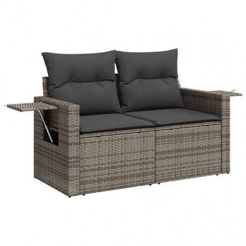 2-personers havesofa i polyrattan med hynder - grå