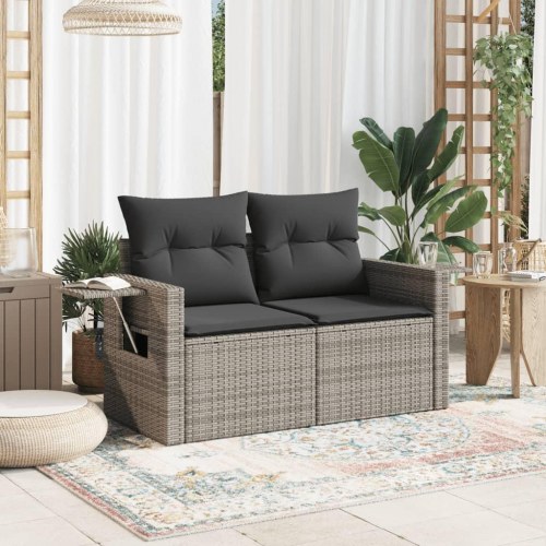 2-personers havesofa i polyrattan med hynder - grå