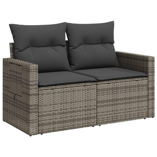 2-personers havesofa i polyrattan med hynder - grå