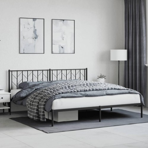 Sengeramme med sengegavl i metal - 193 x 203 cm, sort