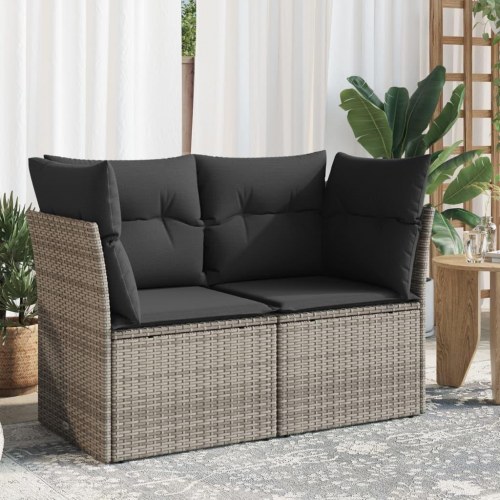 2-personers havesofa i polyrattan med hynder - grå