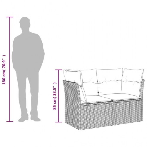 2-personers havesofa i polyrattan med hynder - grå