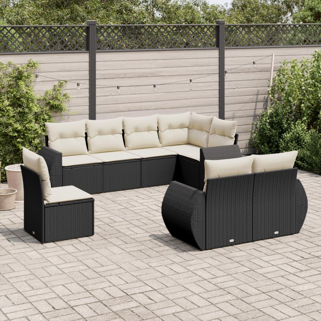 Sofasæt Til Haven 9 Dele Med Hynder Polyrattan Beige - Sort og cremefarvet / Uden bord