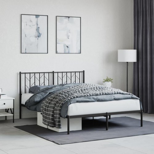 Sengeramme med sengegavl 135x190 cm metal sort