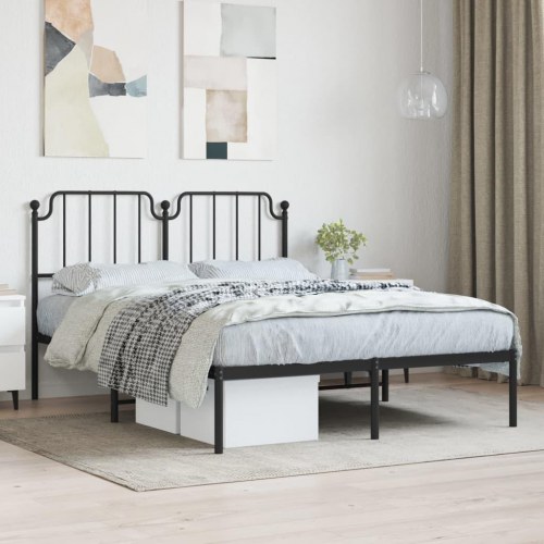 Sengeramme med sengegavl i metal - 135 x 190 cm, sort