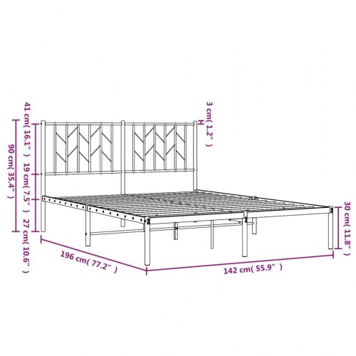 Sengeramme med sengegavl 135x190 cm metal sort