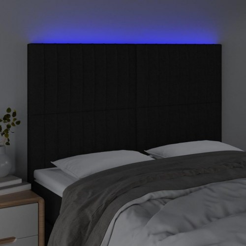Sengegavl med LED-lys 144 x 5 x 118/128 cm - sort