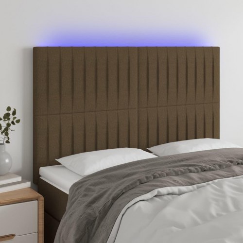 Sengegavl med LED-lys 144 x 5 x 118/128 cm - mørkebrun