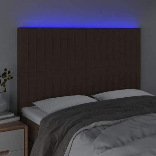 Sengegavl med LED-lys 144 x 5 x 118/128 cm - mørkebrun