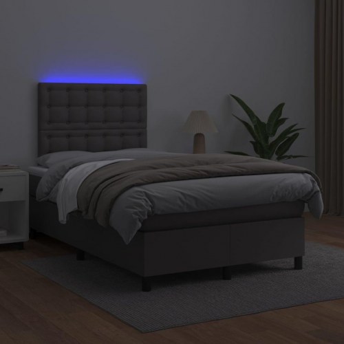 Kontinentalseng med madras og LED-lys 120x190 cm - kunstlæder, grå