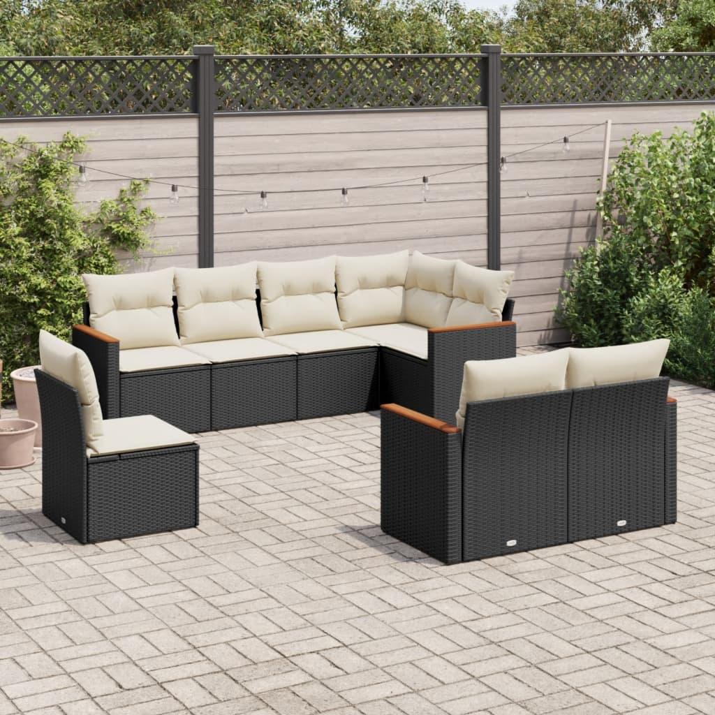 Sofasæt Til Haven 9 Dele Med Hynder Polyrattan Beige - Sort og cremefarvet / Uden bord