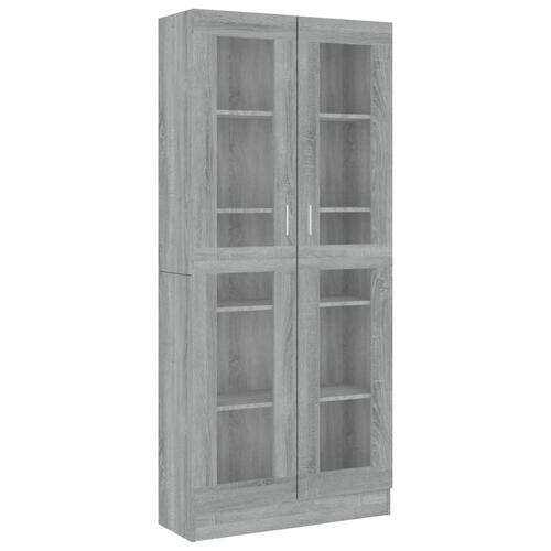 Vitrineskab 82,5x30,5x185,5 cm konstrueret træ grå sonoma-eg