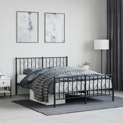 Sengeramme med sengegavl og fodgærde 140x190 cm metal sort