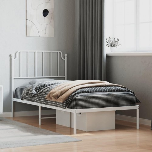 Sengeramme med sengegavl 90x200 cm i metal - hvid