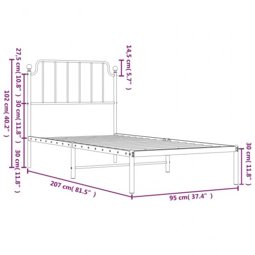 Sengeramme med sengegavl 90x200 cm i metal - hvid