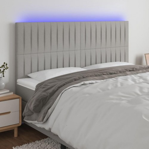 Sengegavl med LED-lys 160 x 5 x 118/128 cm - lysegrå
