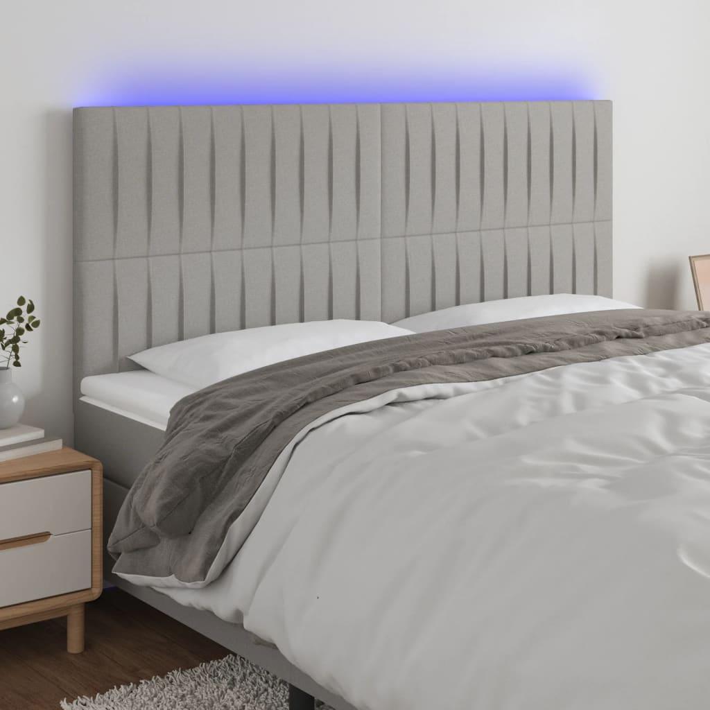 Sengegavl Med Led-Lys Stof - Lysegrå / 160 x 5 x 118/128 cm