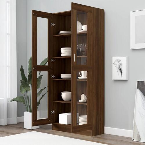 Vitrineskab 82,5x30,5x185,5cm konstrueret træ brun egetræsfarve