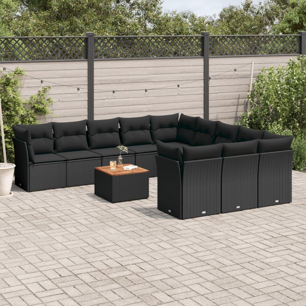 Sofasæt Til Haven 12 Dele Med Hynder Polyrattan Sort - Sort