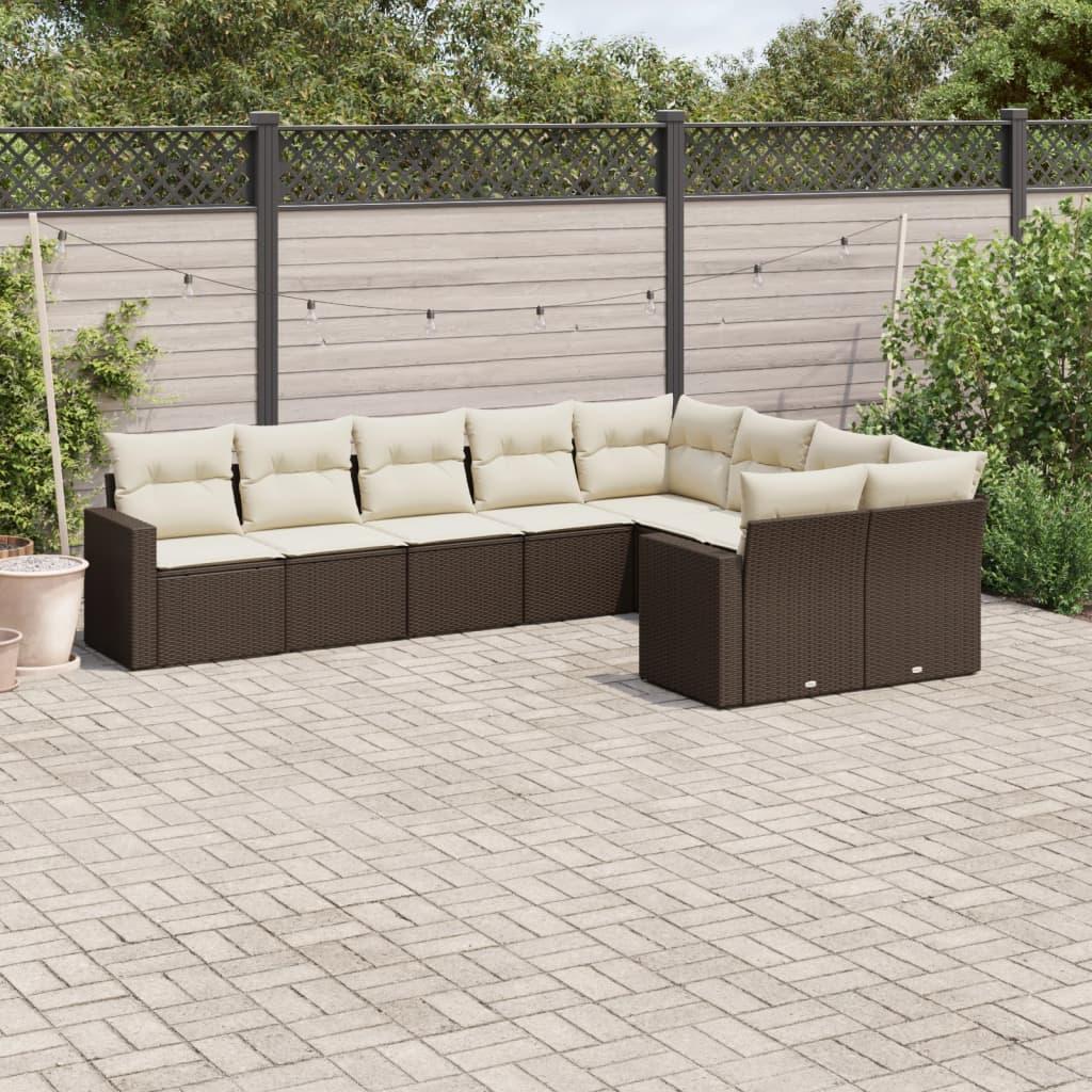 Sofasæt Til Haven 9 Dele Med Hynder Polyrattan - Brun og cremefarvet / Uden bord