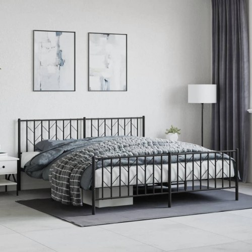 Sengeramme med sengegavl og fodgærde 183 x 213 cm - sort