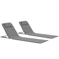 Foldbare strandmåtter 2 stk. stål og stof grå