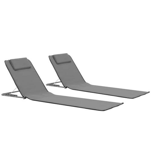 Foldbare strandmåtter 2 stk. stål og stof grå