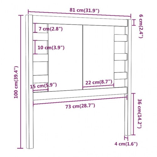 Sengegavl 81 x 4 x 100 cm i massivt fyrretræ - grå