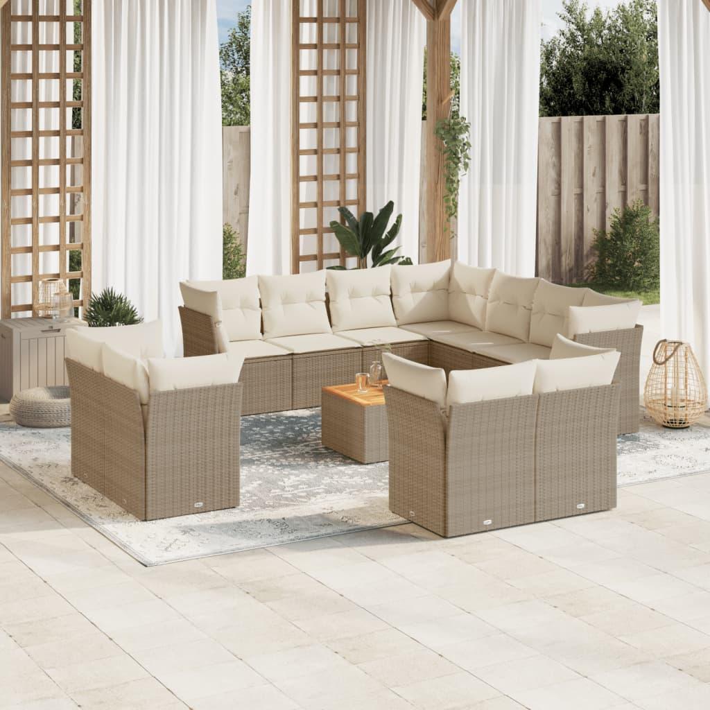 Sofasæt til haven, 12 dele med hynder og opbevaring - polyrattan, beige