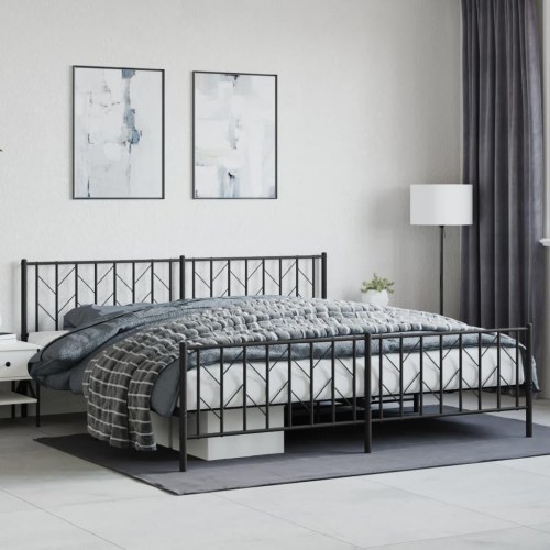 Sengeramme i metal med sengegavl og fodgærde 200×200 cm - sort