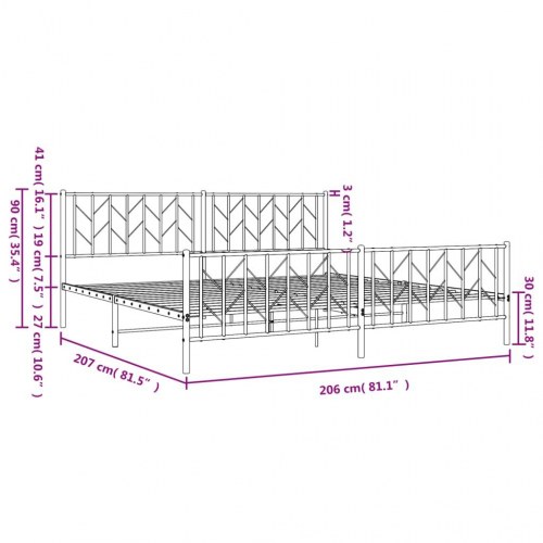 Sengeramme i metal med sengegavl og fodgærde 200×200 cm - sort