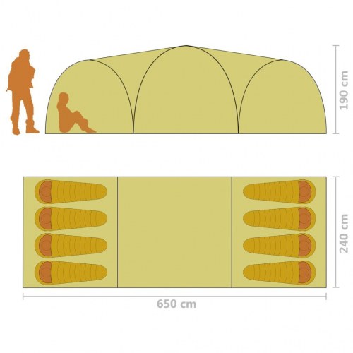 Iglotelt 650x240x190 cm 8 personer grå og orange