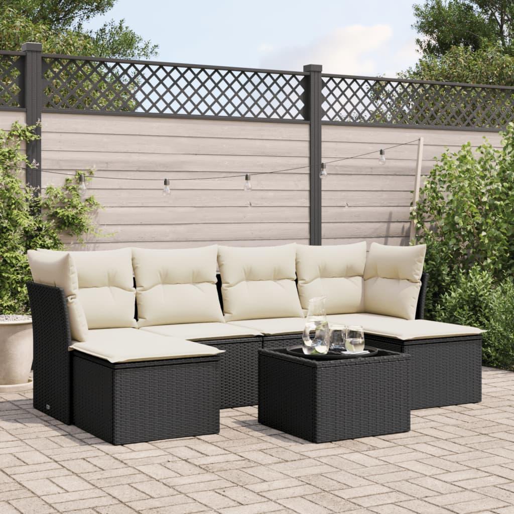 Sofasæt Til Haven 7 Dele Med Hynder Polyrattan - Sort og cremefarvet / Med bord