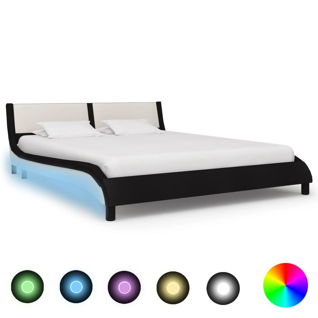 Sengestel med LED 180 x 200 cm kunstlæder sort og hvid