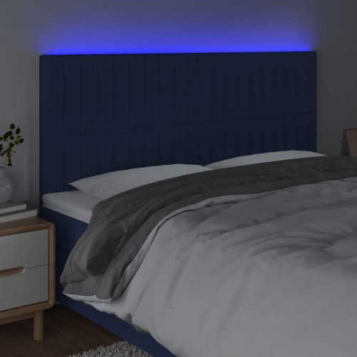 Sengegavl med LED-lys 160 x 5 x 118/128 cm - blå