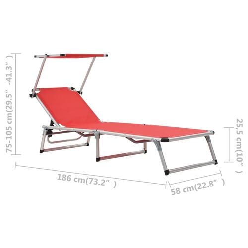 Foldbar liggestol med tag aluminium og textilene rød