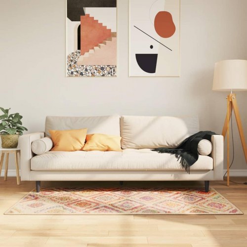 Gulvtæppe 80 × 150 cm - vaskbart, flerfarvet med geometrisk mønster