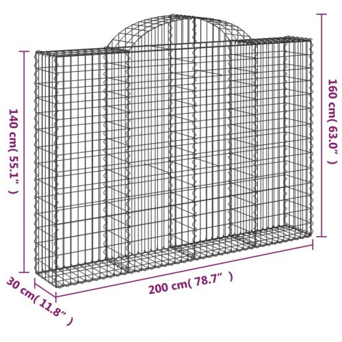 Buede gabionkurve - 10 stk. 200×30×140/160 cm i galvaniseret jern