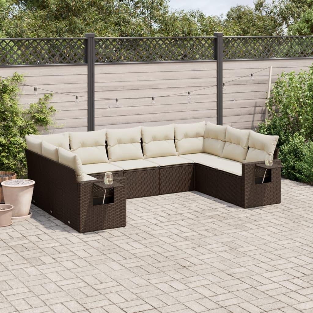 Sofasæt Til Haven 9 Dele Med Hynder Polyrattan - Brun og cremefarvet / Uden bord