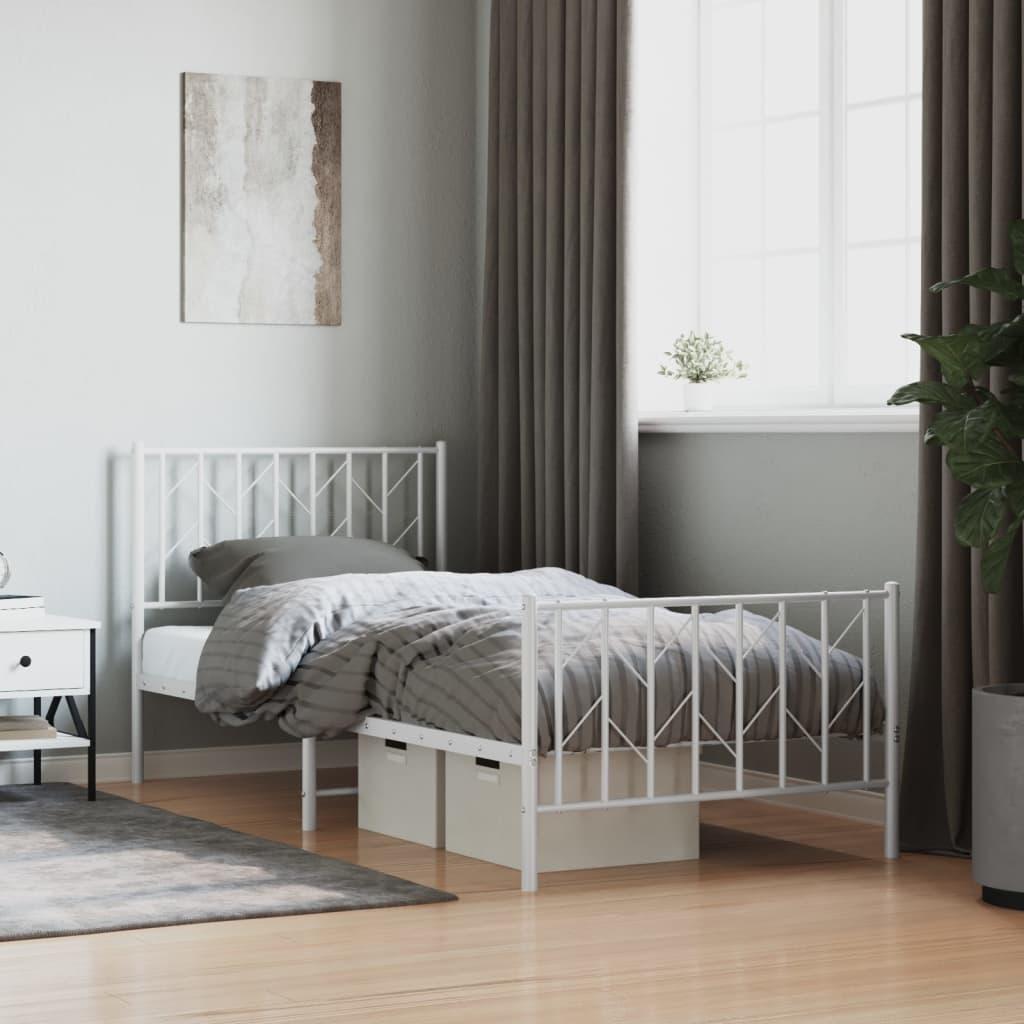 Sengeramme Med Sengegavl Metal - Hvid / med hovedgærde og fodgærde / 90 x 200 cm