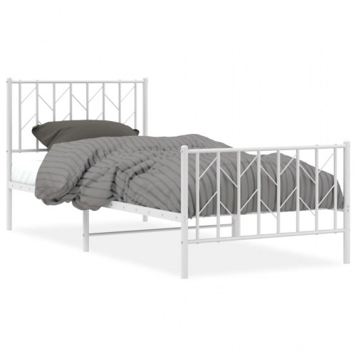 Sengeramme 90x200 cm med gavl og fodgærde - metal, hvid