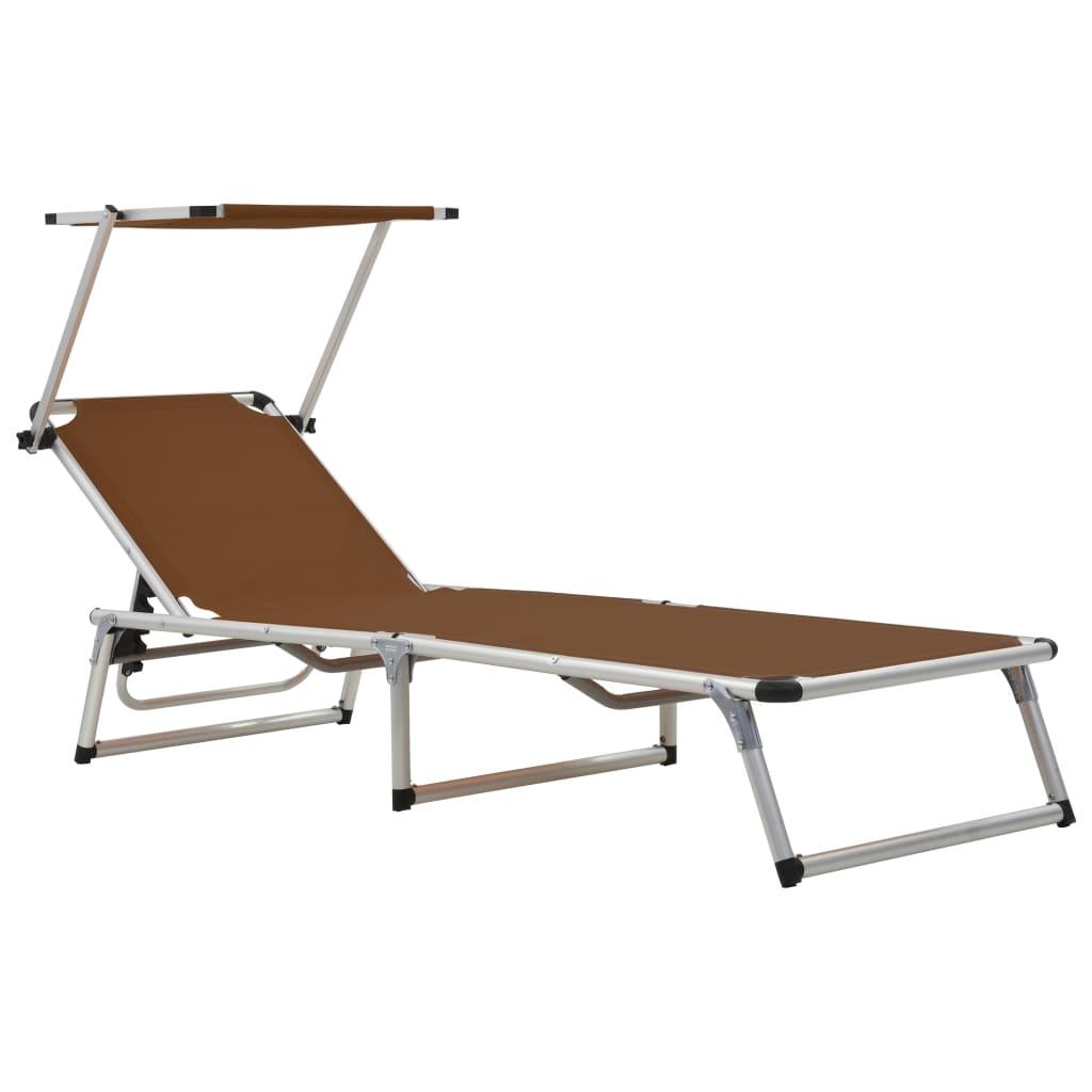 Foldbar liggestol med tag aluminium og textilene brun