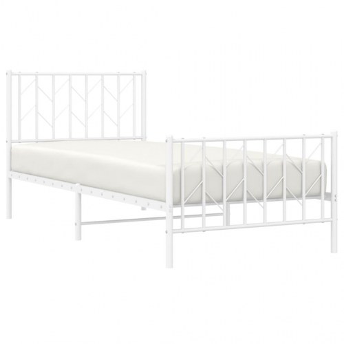 Sengeramme 90x200 cm med gavl og fodgærde - metal, hvid