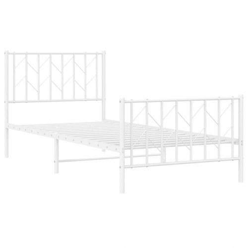 Sengeramme 90x200 cm med gavl og fodgærde - metal, hvid